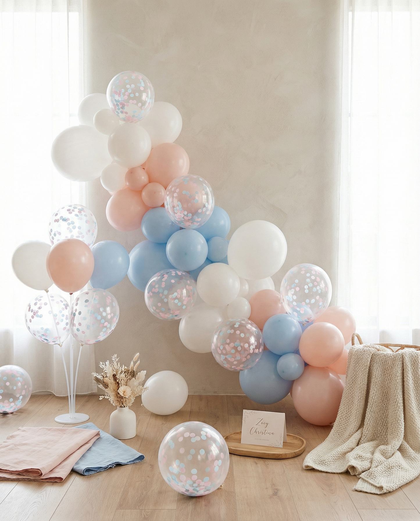 Clear Gender Reveal Confetti Balloon – Light Blue & Light Pink Confetti [25 Pack]