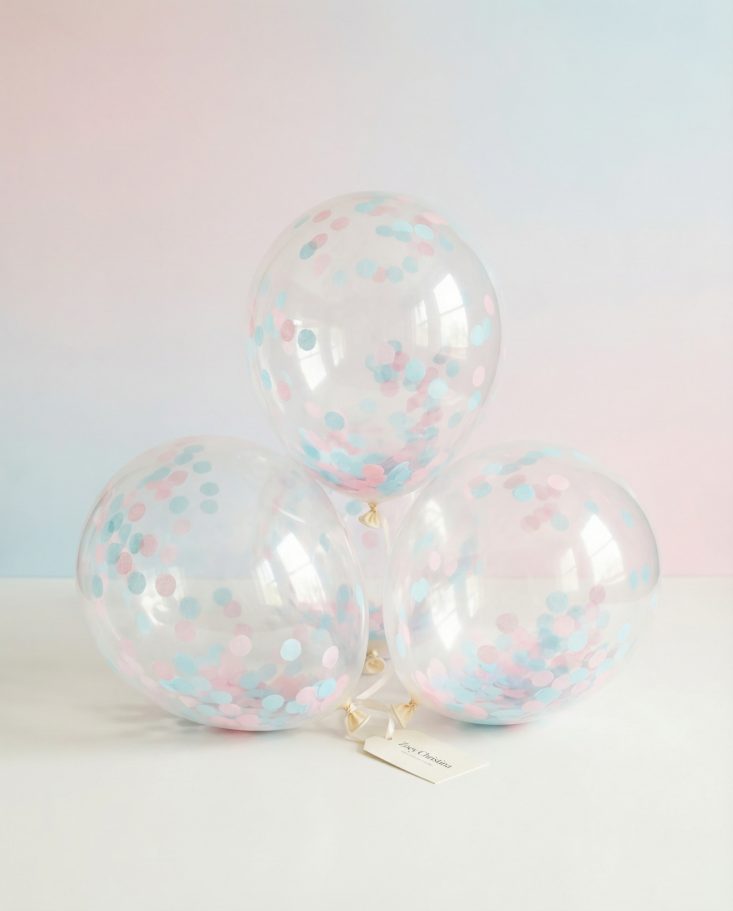 Clear Gender Reveal Confetti Balloon – Light Blue & Light Pink Confetti [25 Pack]