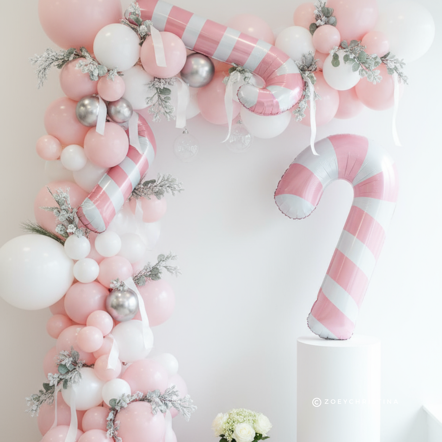 Pink & White Candy Cane Foil Balloon – Christmas Party Decoration