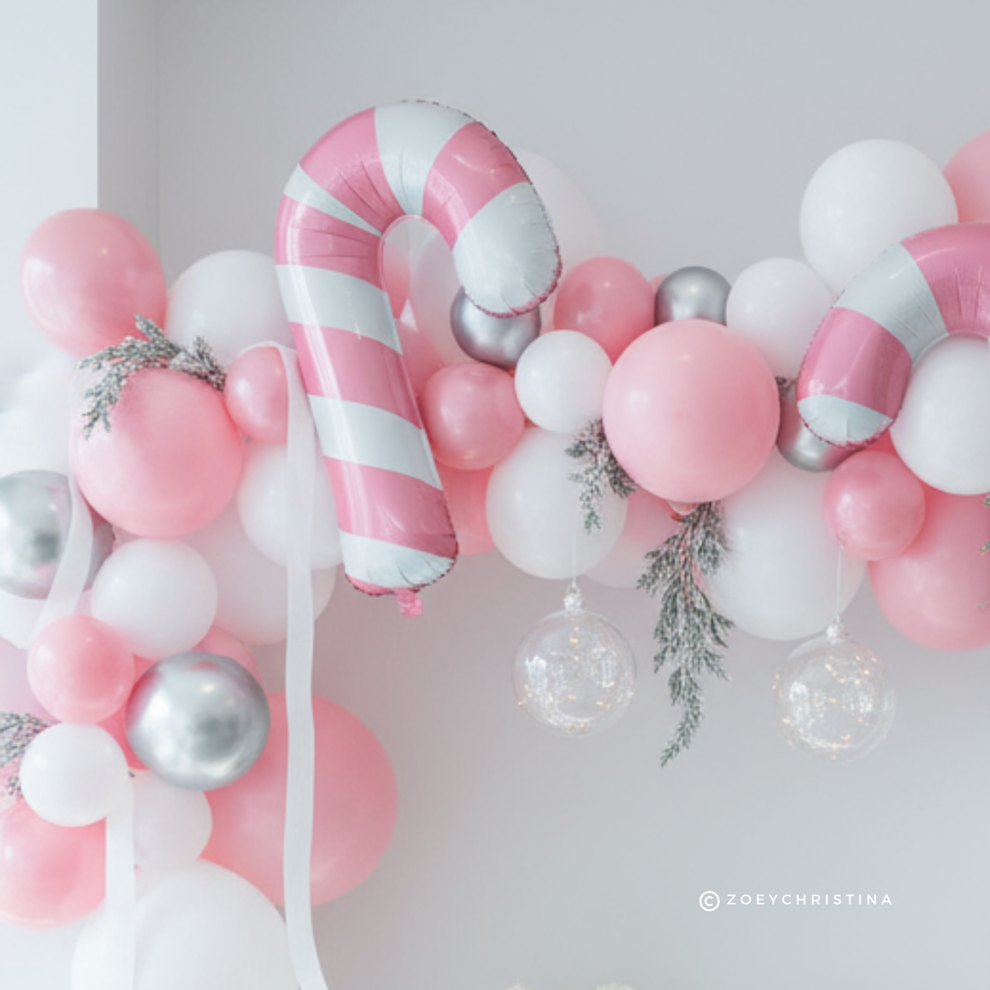 Pink & White Candy Cane Foil Balloon – Christmas Party Decoration