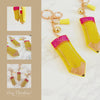 Rhinestone Pencil Keychain – Sparkly Teacher Gift, Back to School Key Ring, Pink & Yellow Crystal Pencil Charm, 3.75" Bling Keychain