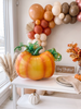 Cute Orange Pumpkin Foil Balloon with Green Stem & Leaves - Fall Party, Harvest