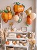 Cute Orange Pumpkin Foil Balloon with Green Stem & Leaves - Fall Party, Harvest
