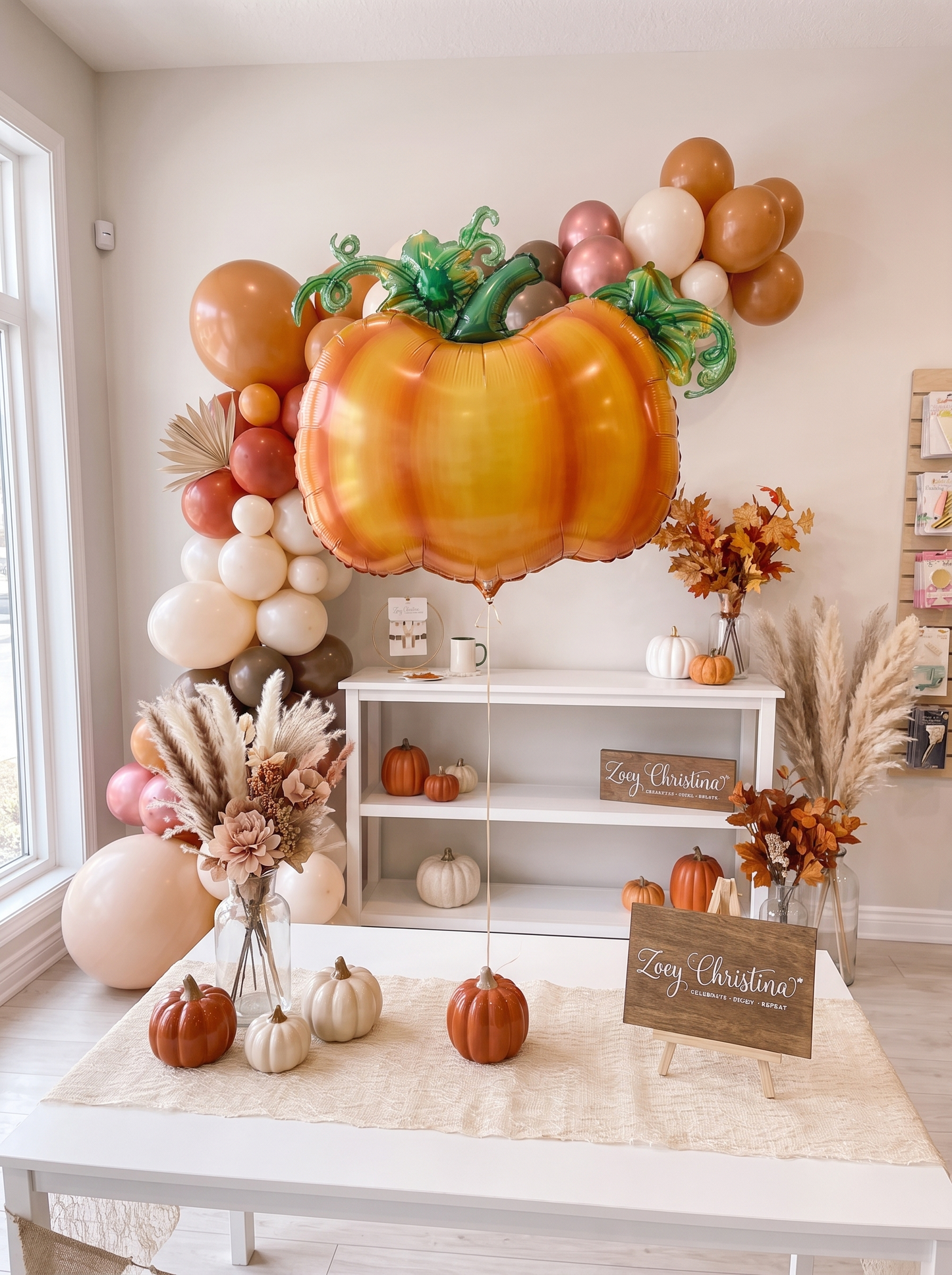 Cute Orange Pumpkin Foil Balloon with Green Stem & Leaves - Fall Party, Harvest