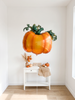 Cute Orange Pumpkin Foil Balloon with Green Stem & Leaves - Fall Party, Harvest
