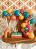 Vintage Groovy Balloon Arch – Dark Retro Colors with Foil Daisy Balloons