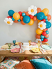 Vintage Groovy Balloon Arch – Dark Retro Colors with Foil Daisy Balloons