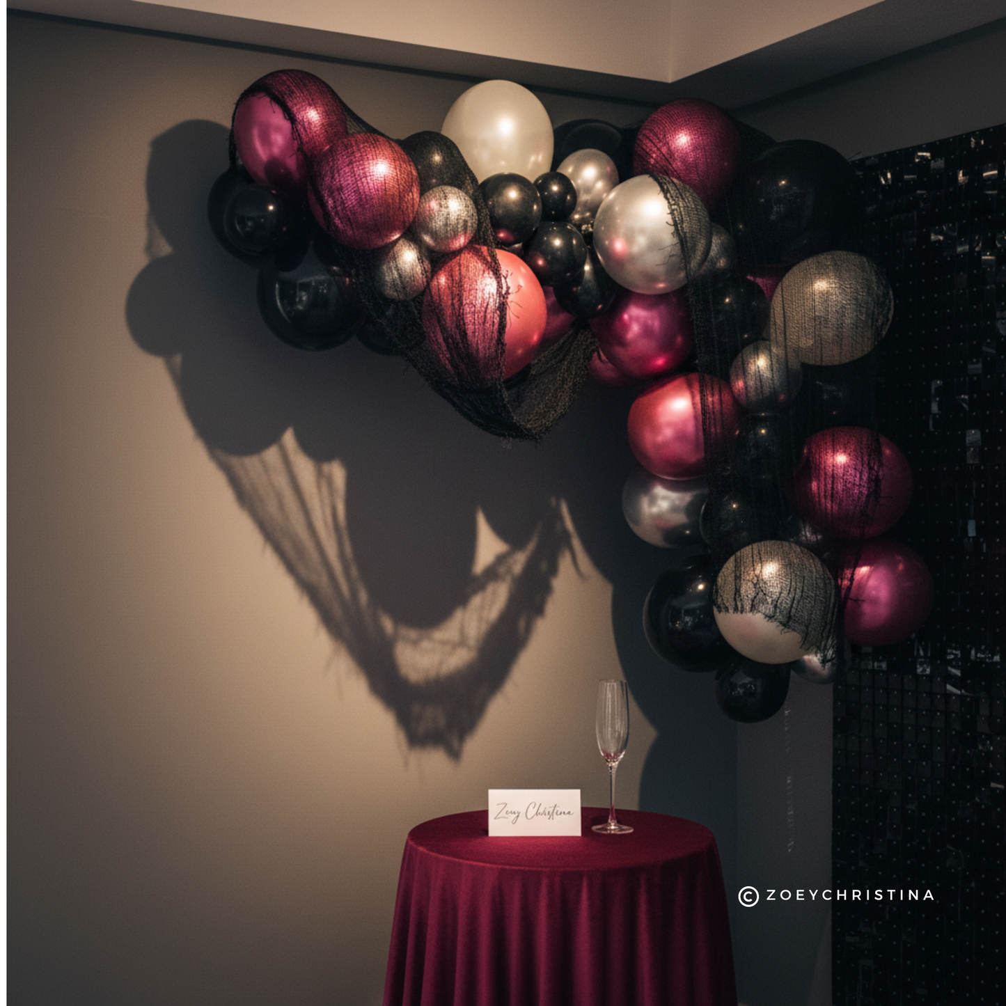 Death to My Youth Balloon Garland Kit – Deep Pink, Black & Silver Party Decor