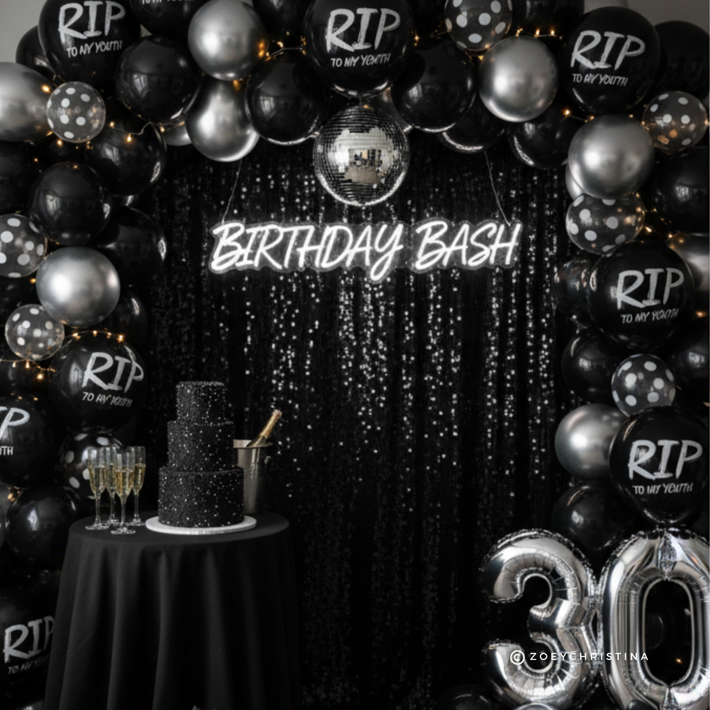 RIP to My Youth Black Latex Balloons – 12” Over-the-Hill & Spooky Birthday Decor