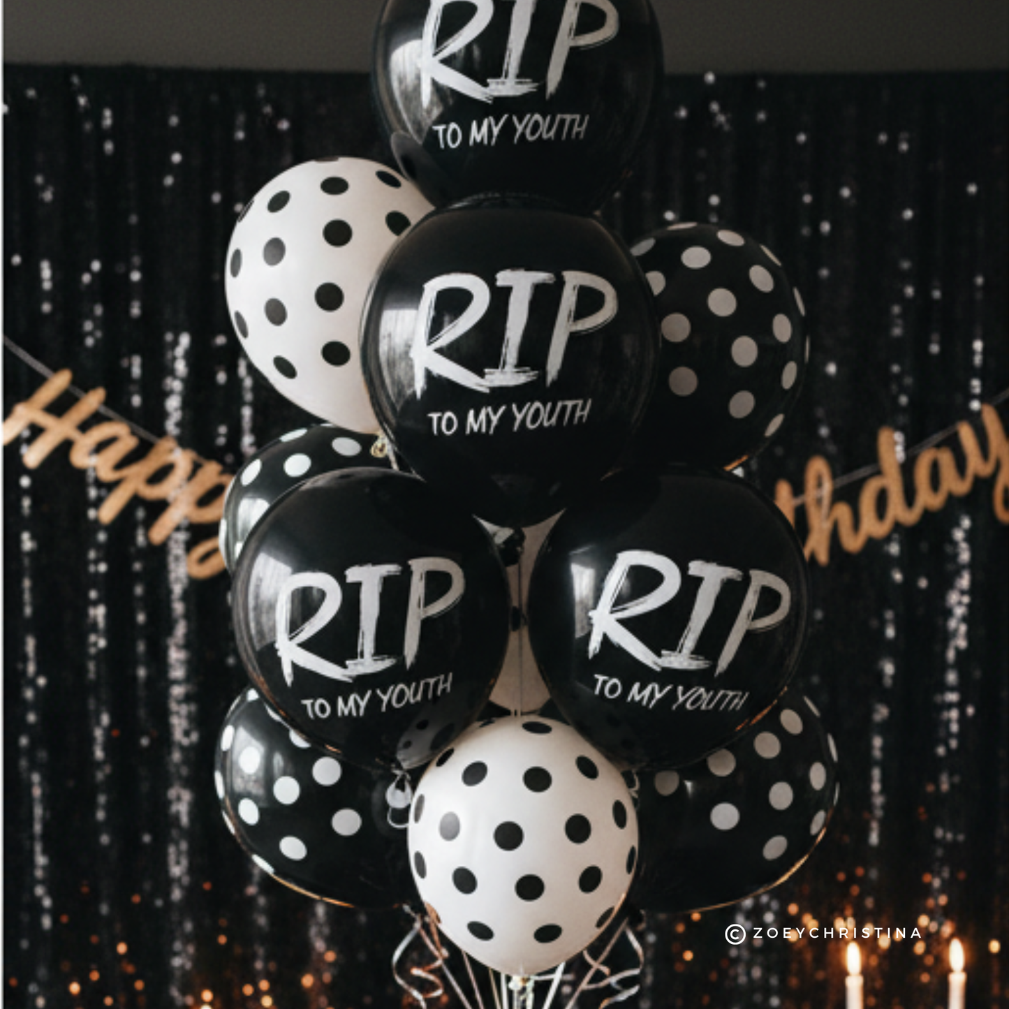 RIP to My Youth Black Latex Balloons – 12” Over-the-Hill & Spooky Birthday Decor
