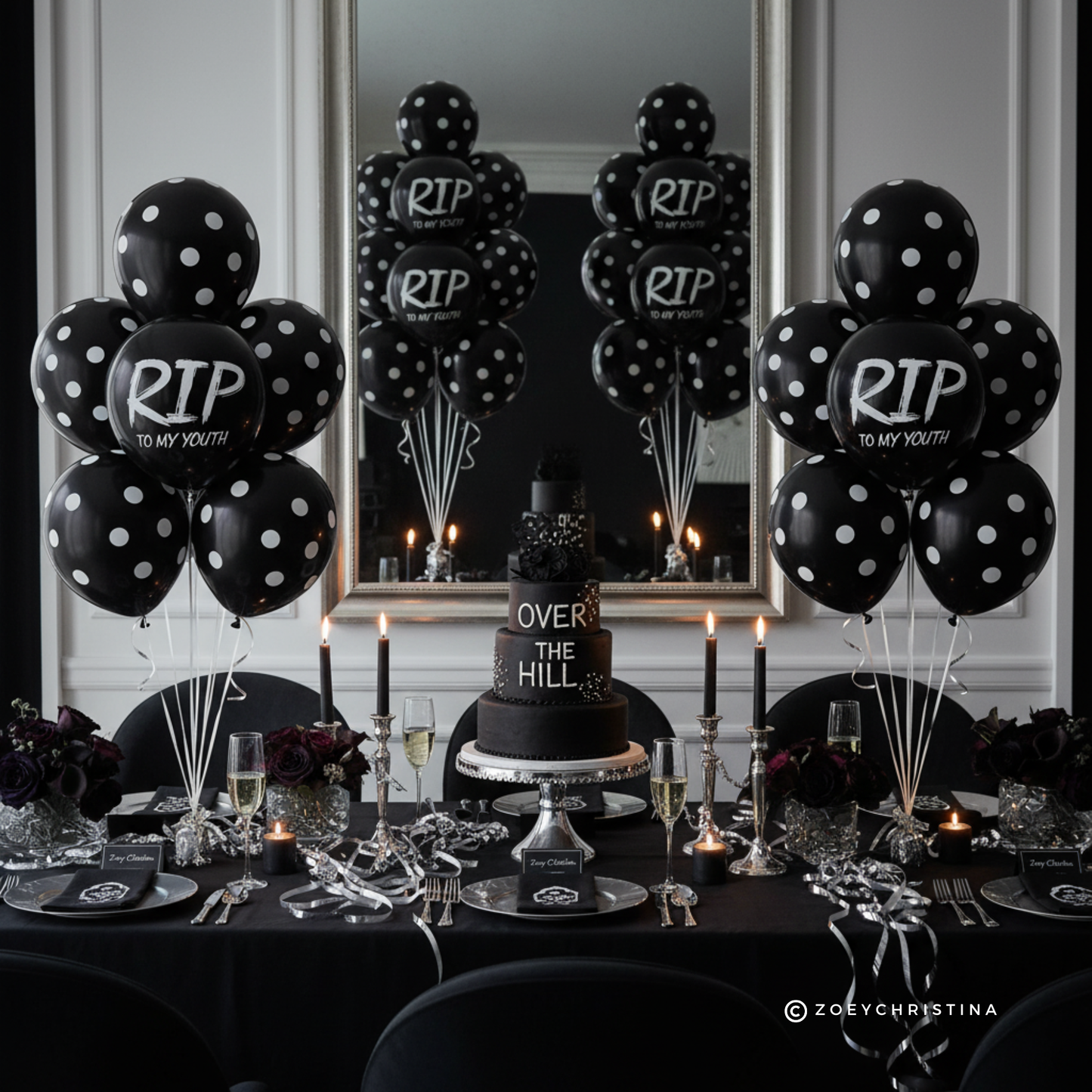 Multi Pack - Death to my 20s party decorations, Youth Twenties RIP Party, Black balloon bouquet, RIP to my youth Black balloon party for her