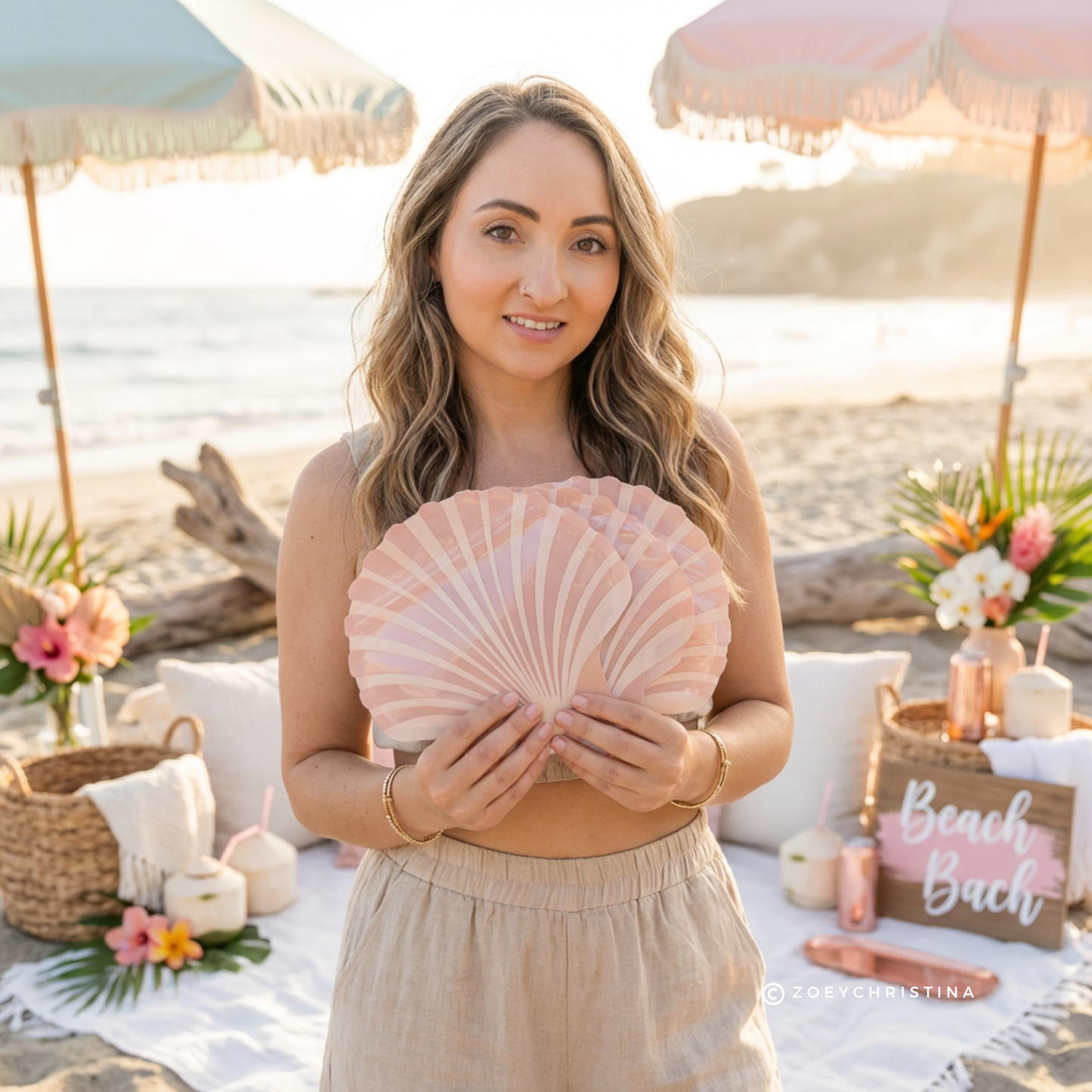 Tropical Themed Seashell Pouch – Beach Wedding & Bridesmaid Favor Gift Bag, Hangover recover kit bag - Last Toast on the Coast Bachelorette