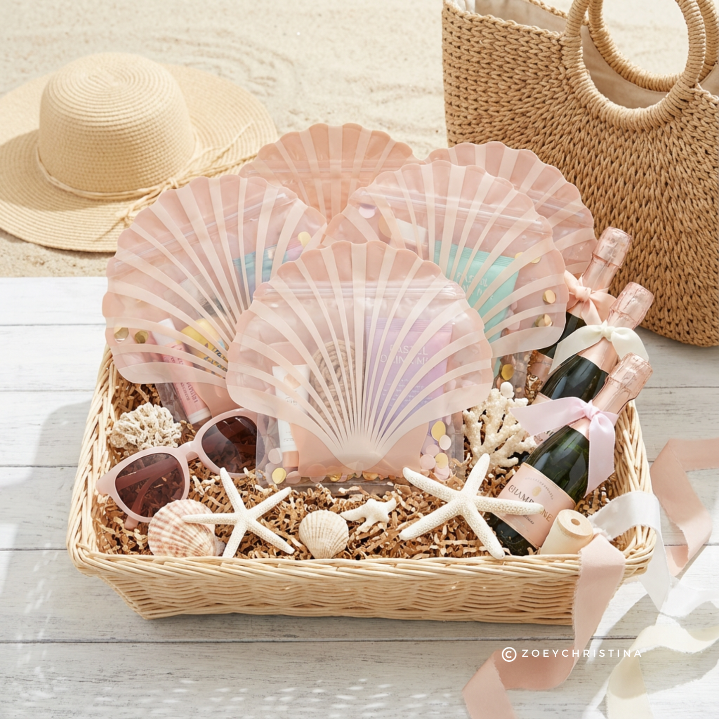 Tropical Themed Seashell Pouch – Beach Wedding & Bridesmaid Favor Gift Bag, Hangover recover kit bag - Last Toast on the Coast Bachelorette