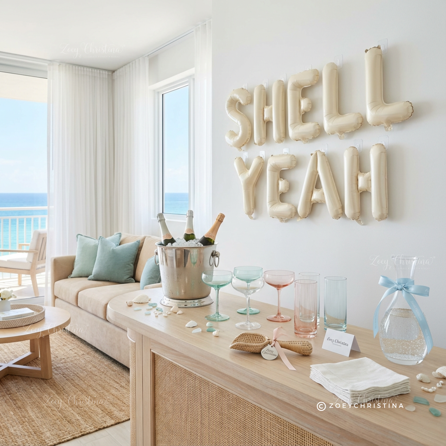 Shell Yeah Balloon Letters • Beach Bachelorette Decor • Coastal Bach Party Banner