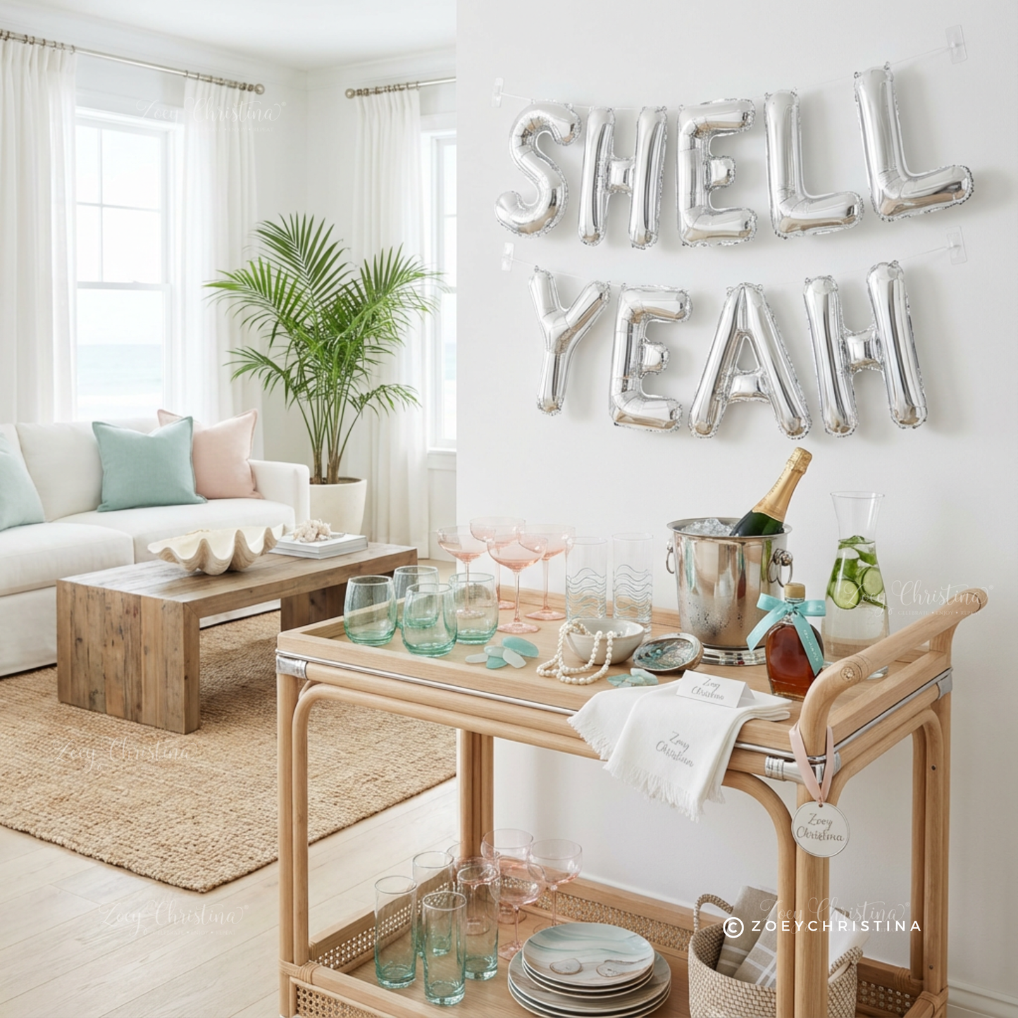 Shell Yeah Balloon Letters • Beach Bachelorette Decor • Coastal Bach Party Banner