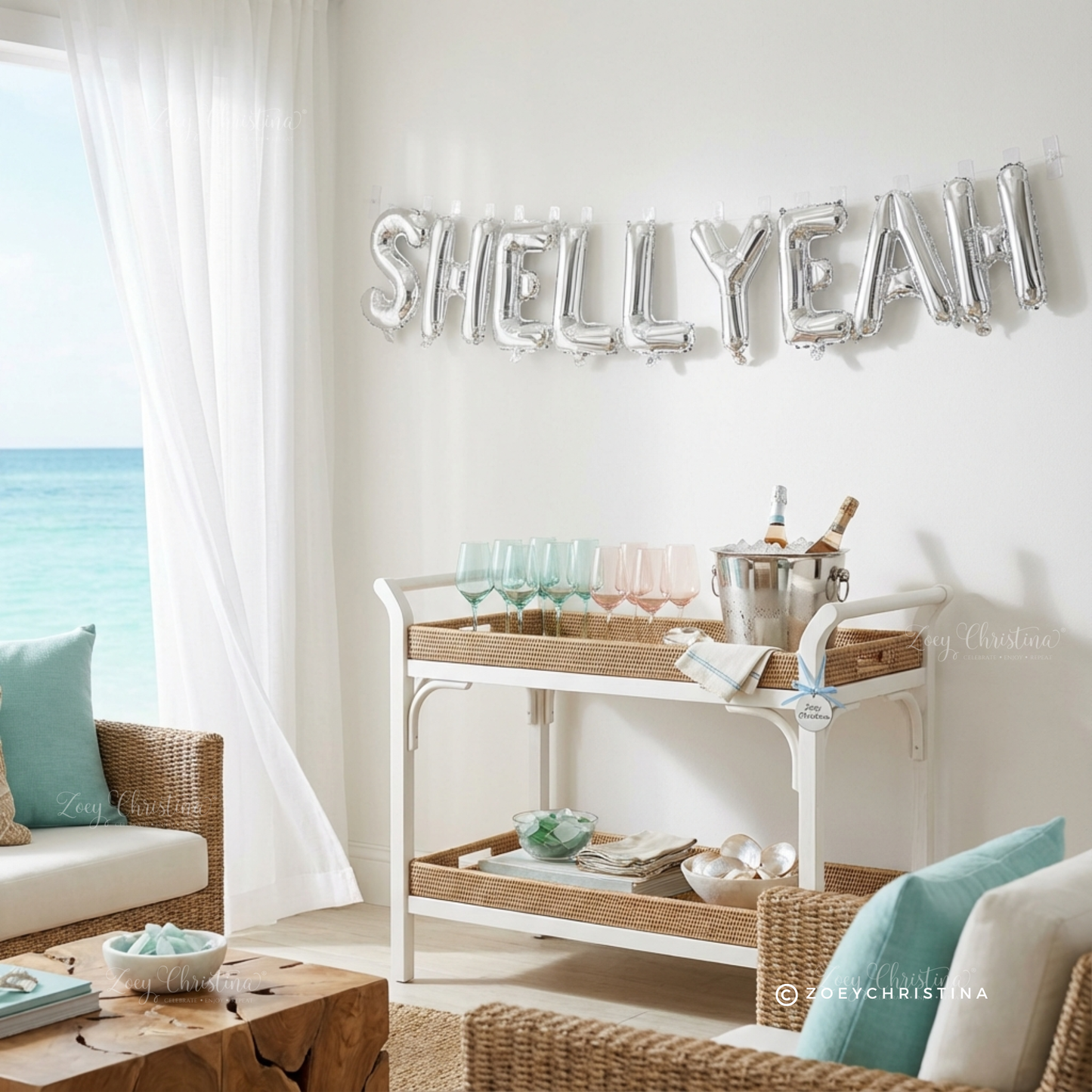 Shell Yeah Balloon Letters • Beach Bachelorette Decor • Coastal Bach Party Banner