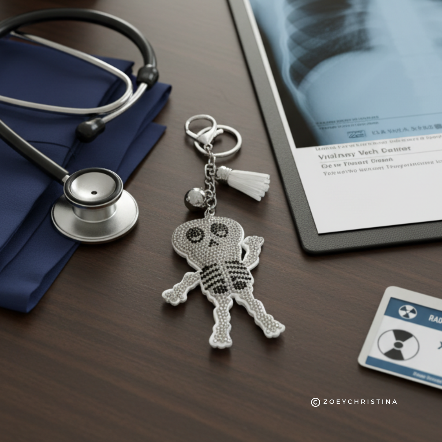 Rhinestone Skeleton Keychain: Bling Skeleton Gift for Radiologists, Techs & Med Students