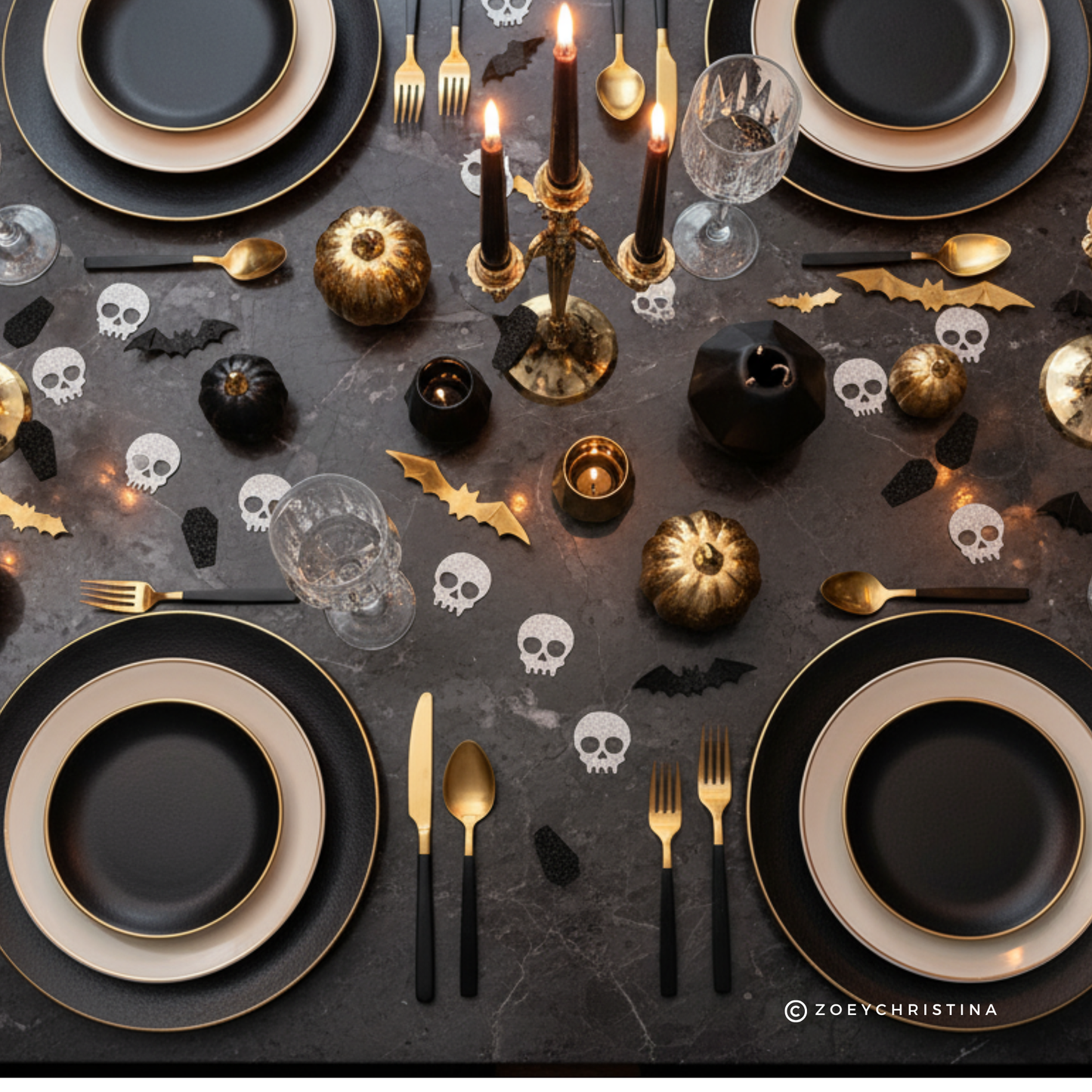 100pc Skull or Coffin Glitter Confetti – Halloween Party Table Decor | 1.5&quot; Silver & Black | Spooky Bachelorette | Gothic Cardstock Cutouts