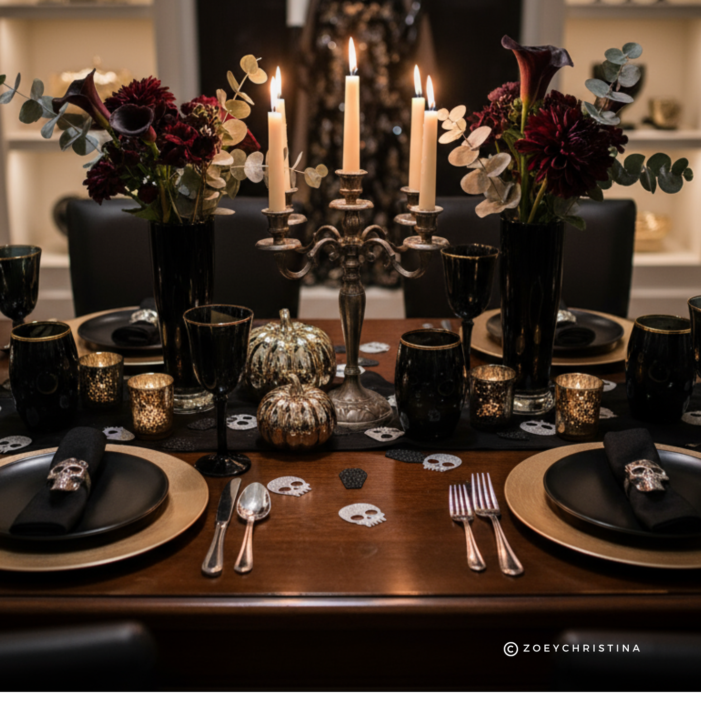 100pc Skull or Coffin Glitter Confetti – Halloween Party Table Decor | 1.5&quot; Silver & Black | Spooky Bachelorette | Gothic Cardstock Cutouts