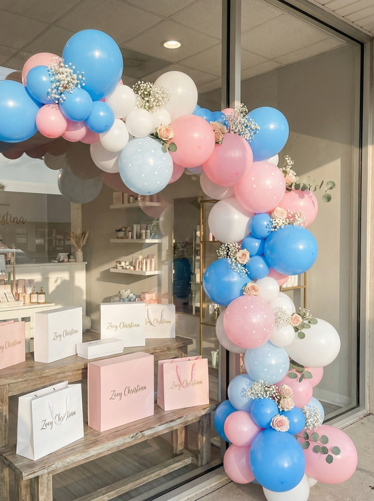Smiley Gender Reveal Balloon Garland Kit – Pink, Blue & White Baby Shower Decor