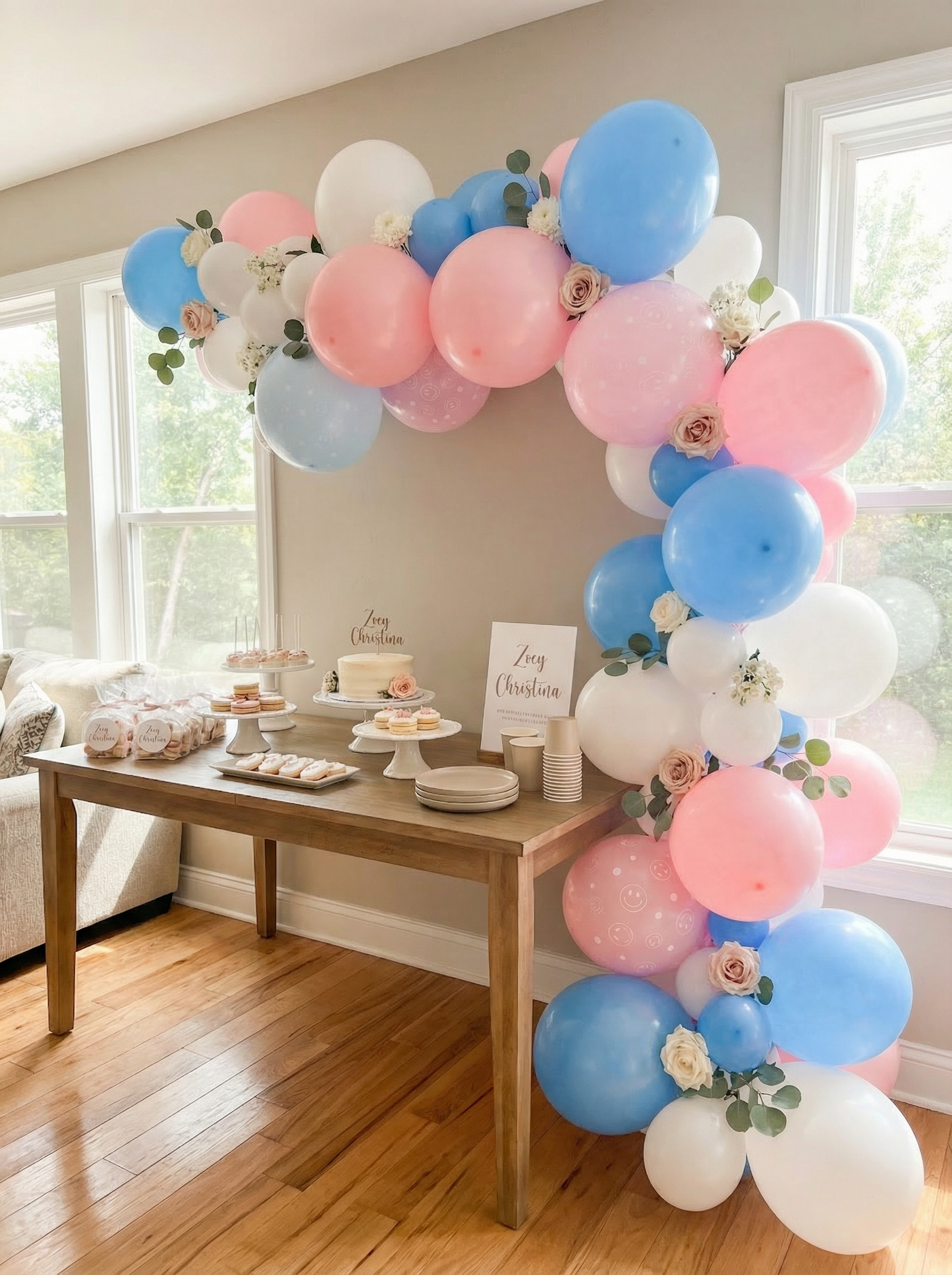 Smiley Gender Reveal Balloon Garland Kit – Pink, Blue & White Baby Shower Decor