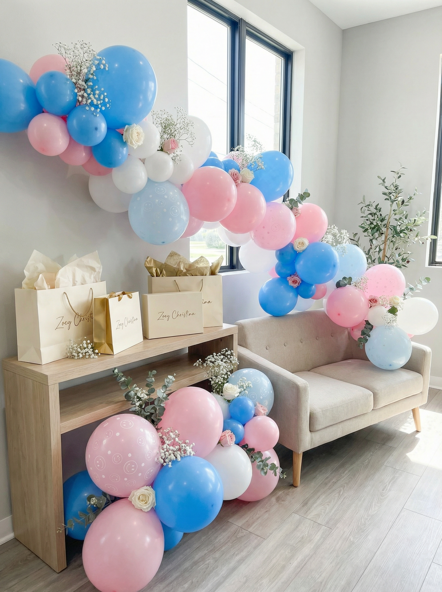 Smiley Gender Reveal Balloon Garland Kit – Pink, Blue & White Baby Shower Decor