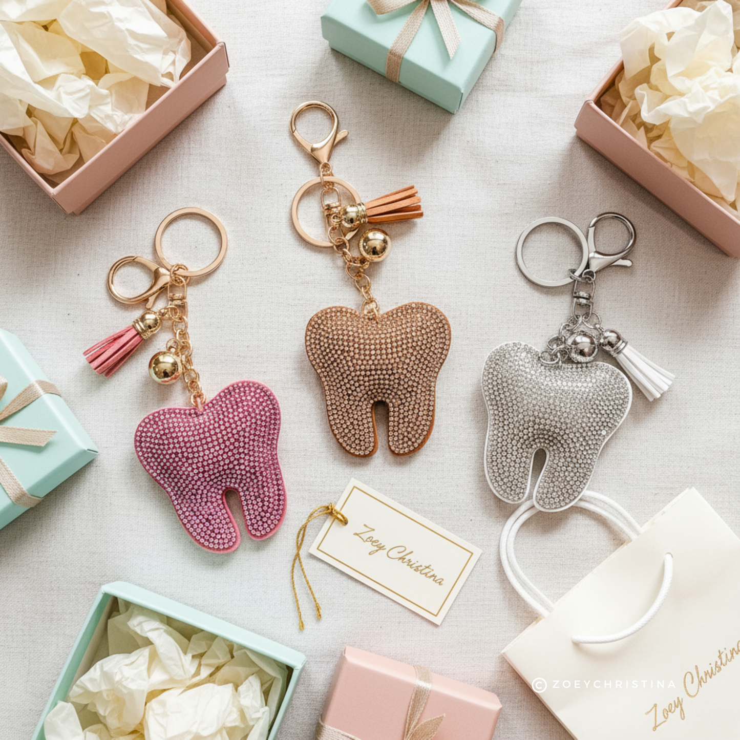 Sparkly Tooth Keychain – Dental-Inspired Sequin Charm for Dental Assistants, Hygienists & Tooth Lovers