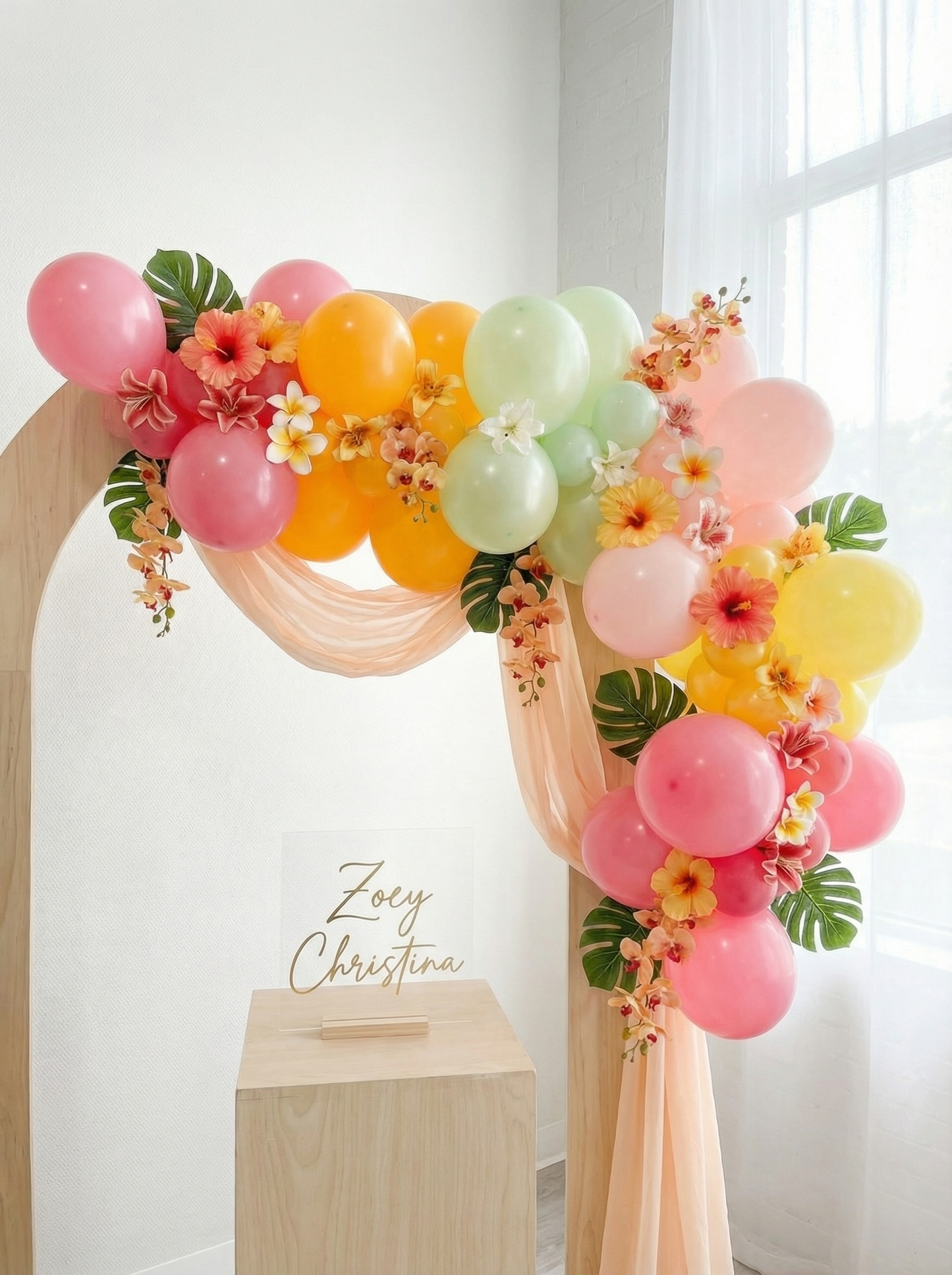 Vibrant Tropical Balloon Arch – Luau, Beach, Summer & Fruit-Themed Party Decor Palm Springs