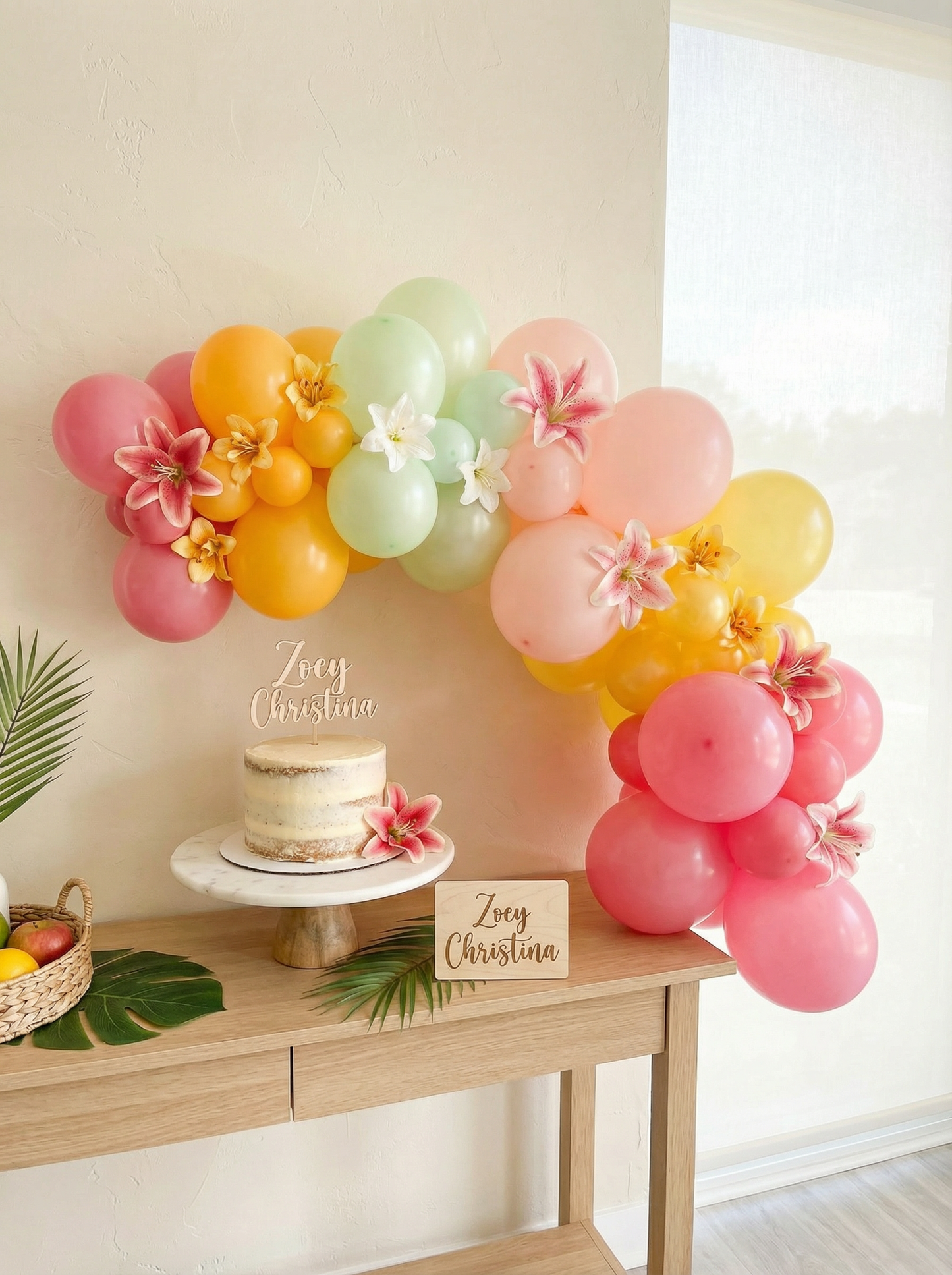 Vibrant Tropical Balloon Arch – Luau, Beach, Summer & Fruit-Themed Party Decor Palm Springs