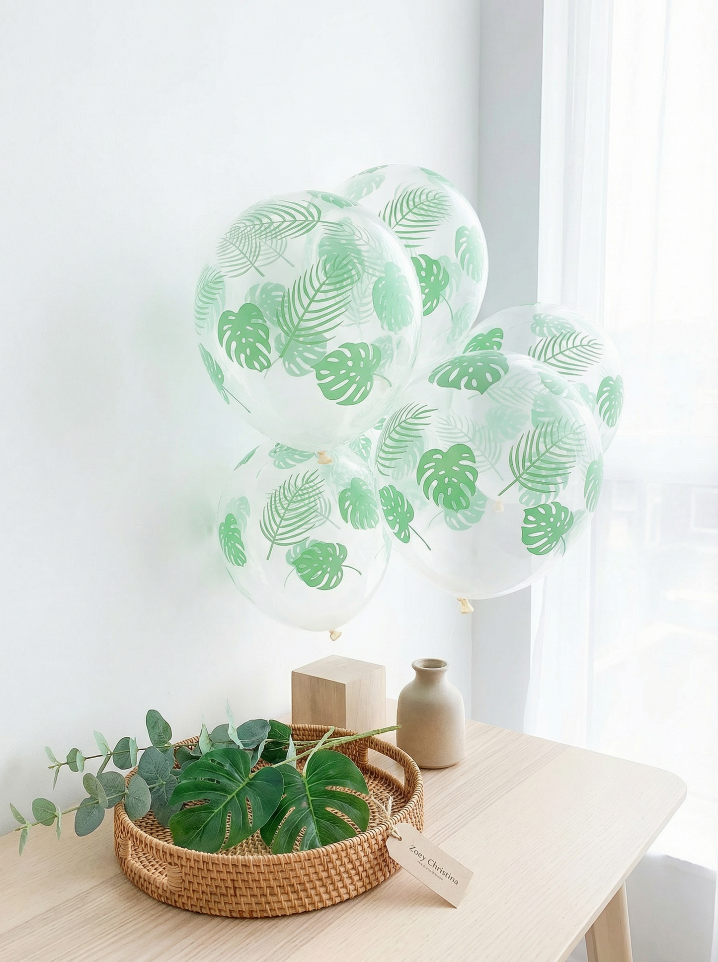 🌿 Clear Latex Balloon with Monstera Leaf Print – Jungle & Tropical Party Decor