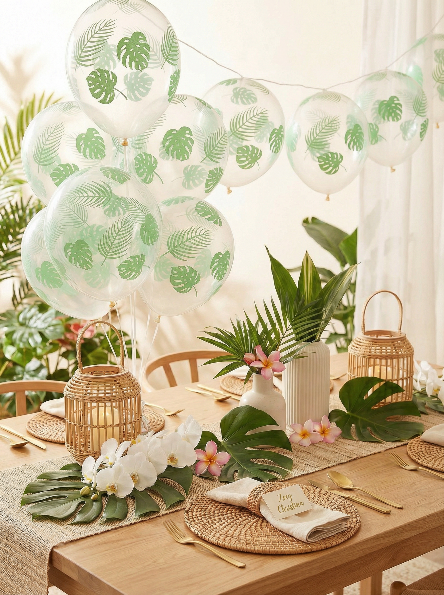 🌿 Clear Latex Balloon with Monstera Leaf Print – Jungle & Tropical Party Decor