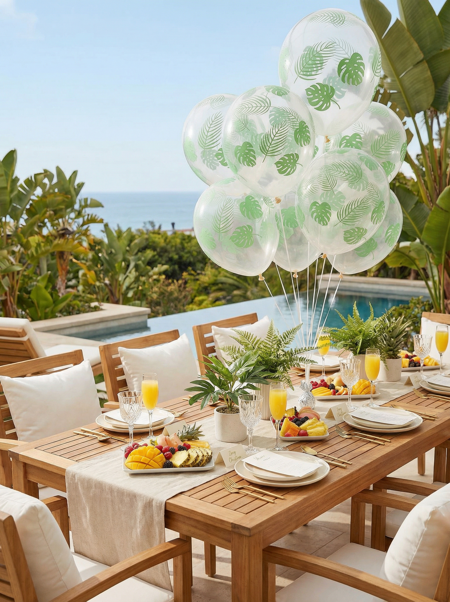 🌿 Clear Latex Balloon with Monstera Leaf Print – Jungle & Tropical Party Decor