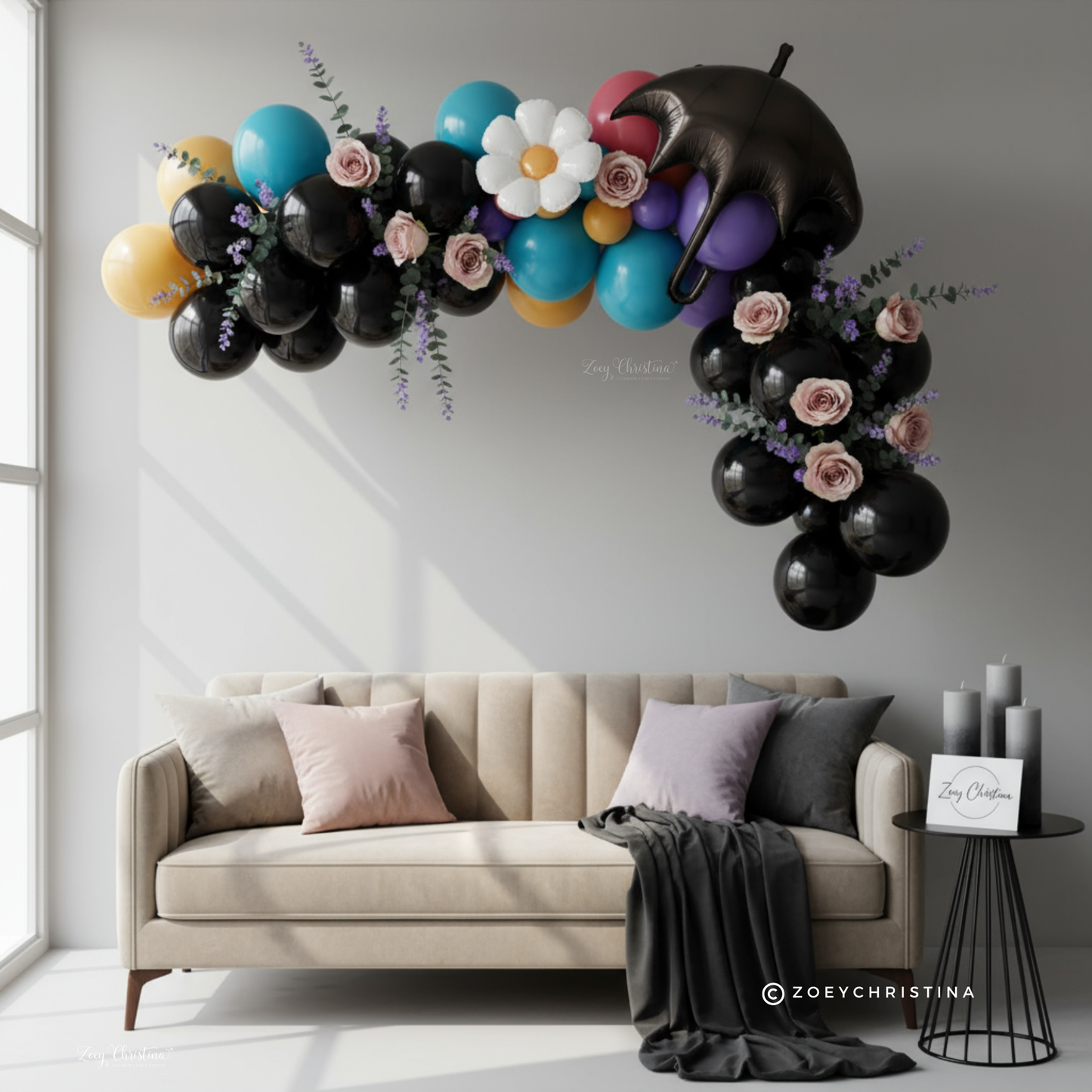 Black Umbrella Foil Balloon – Gothic Wednesday-Inspired Party Decor