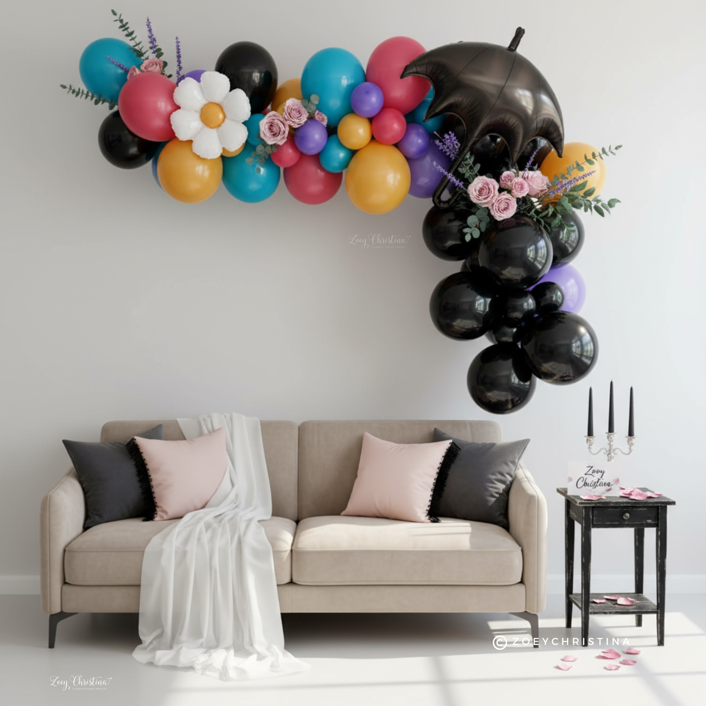 Black Umbrella Foil Balloon – Gothic Wednesday-Inspired Party Decor