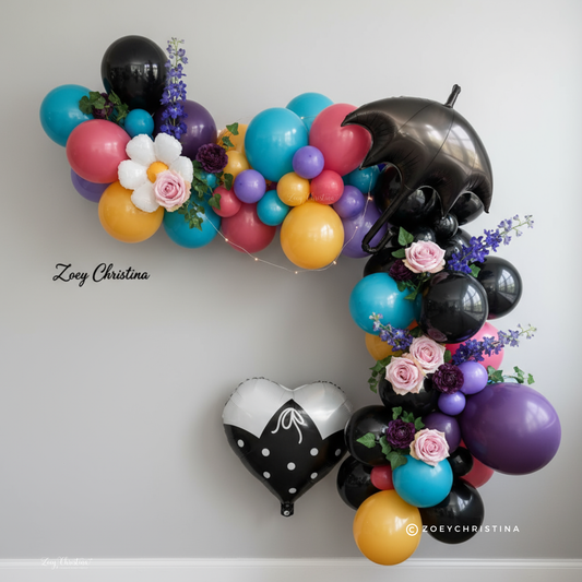 Wednesday Mood Party Decor | Moody Bright BFF Balloon Garland Kit – Dual Aesthetic Party Decor | Black & Colorful Pastel Opposites Attract