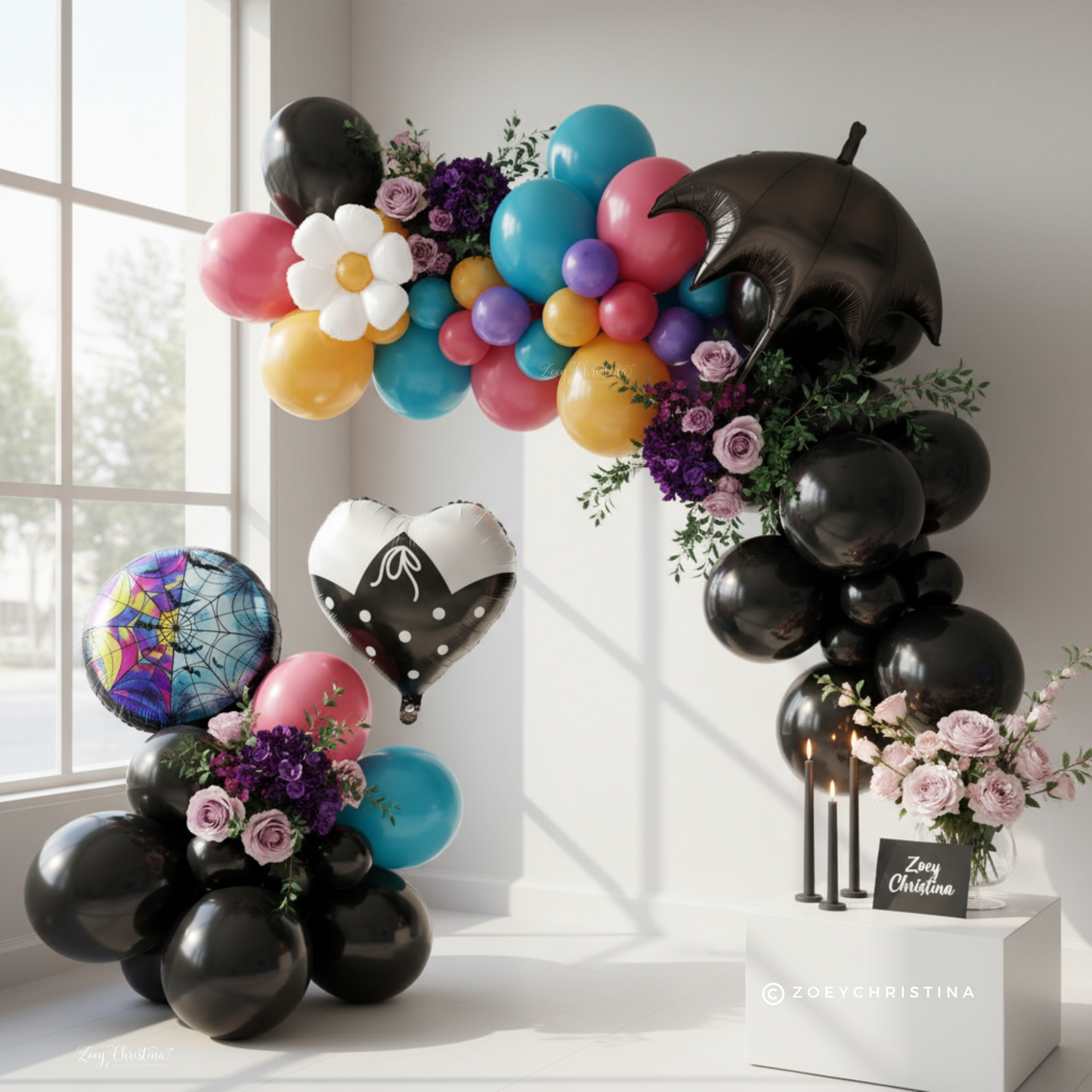 Black Umbrella Foil Balloon – Gothic Wednesday-Inspired Party Decor