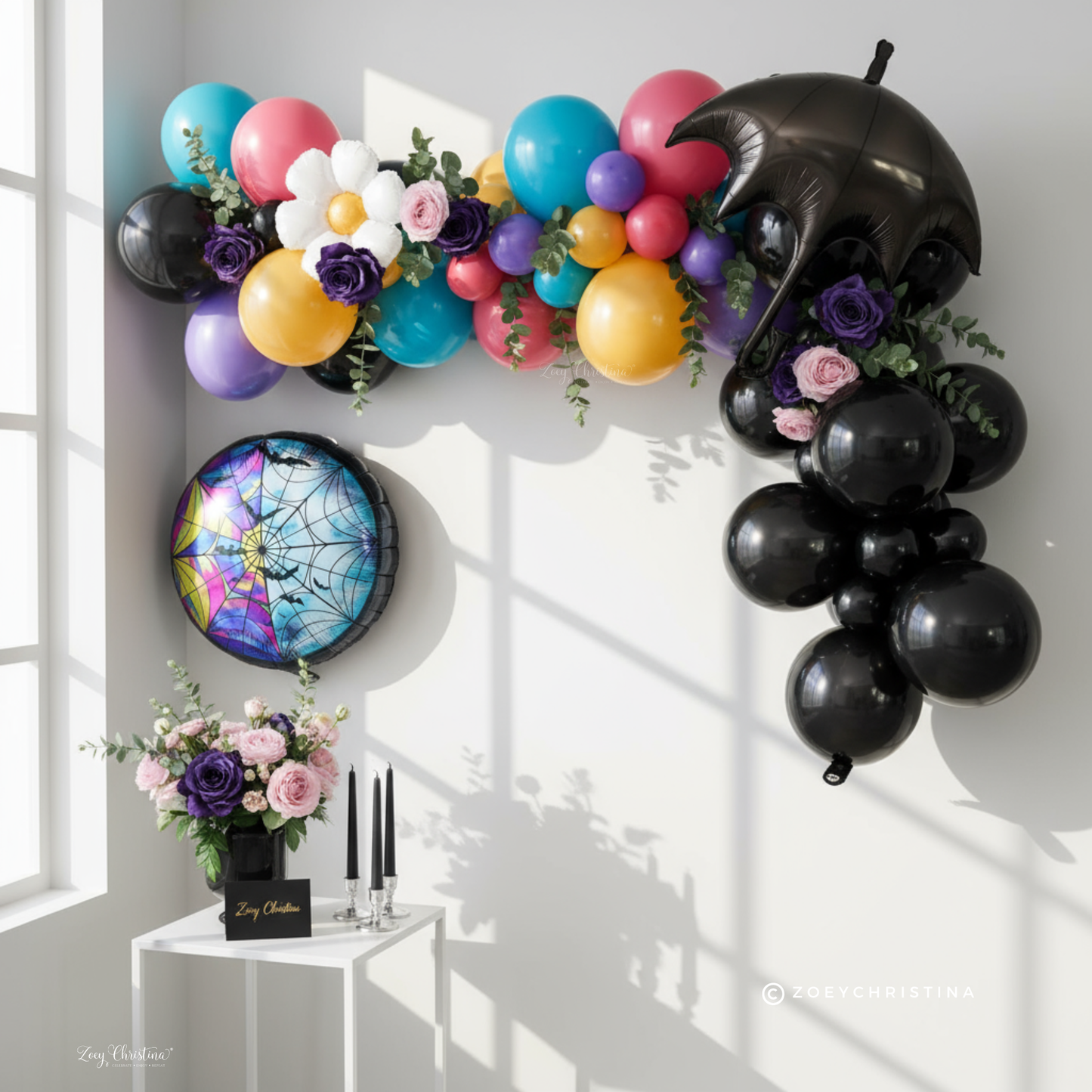 Black Umbrella Foil Balloon – Gothic Wednesday-Inspired Party Decor