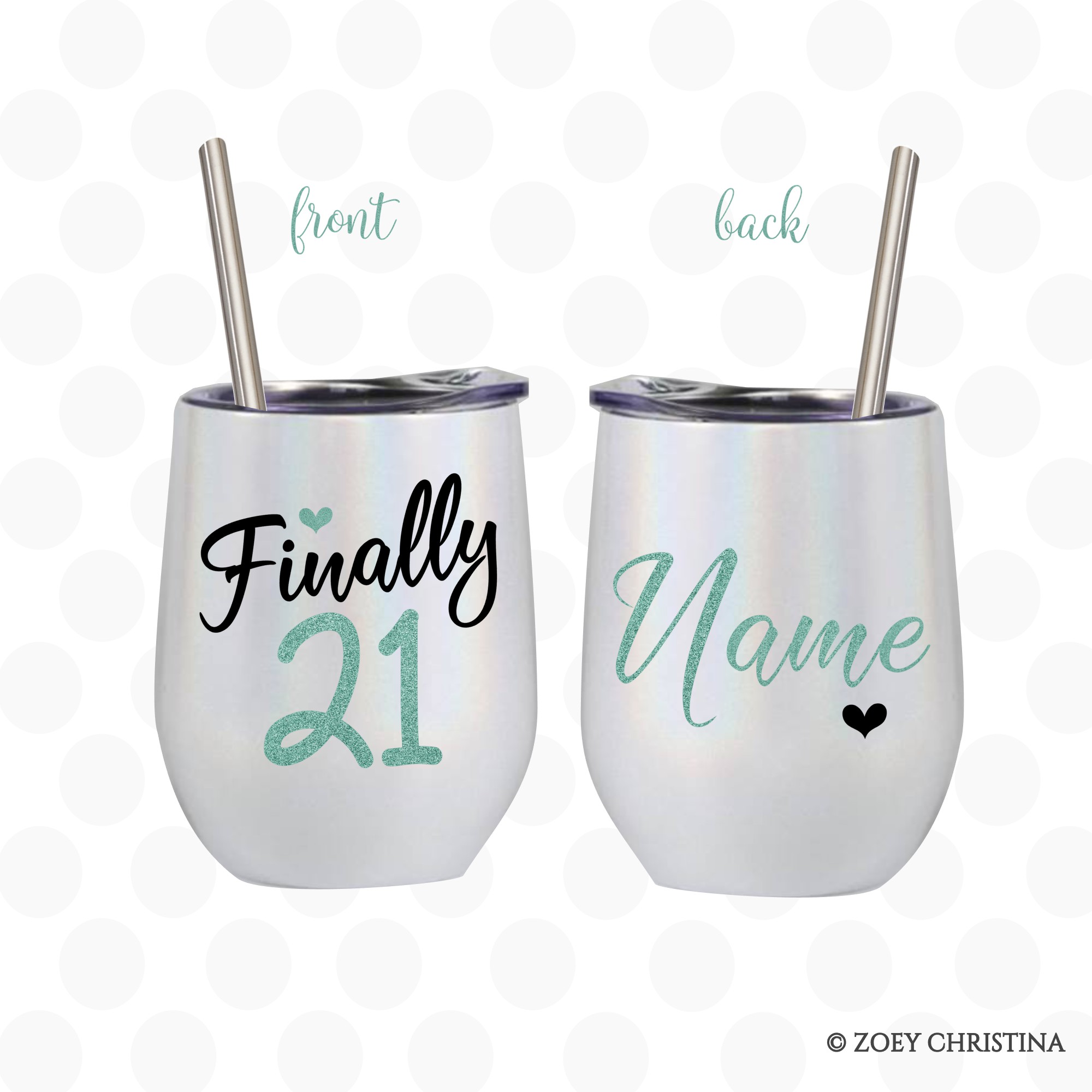 21st Birthday Gifts For Her Celebrate Turning Twenty One Finally 21-12 oz Stainless Steel Stemless Wine Tumbler with Lid and Straw Blue 